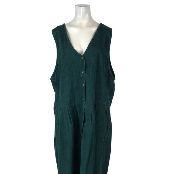 FAITH MOUNTAIN COMPANY - WOMEN'S XL - GREEN CORDUROY SLEEVELESS V NECK DRESS - Picture 1 of 6